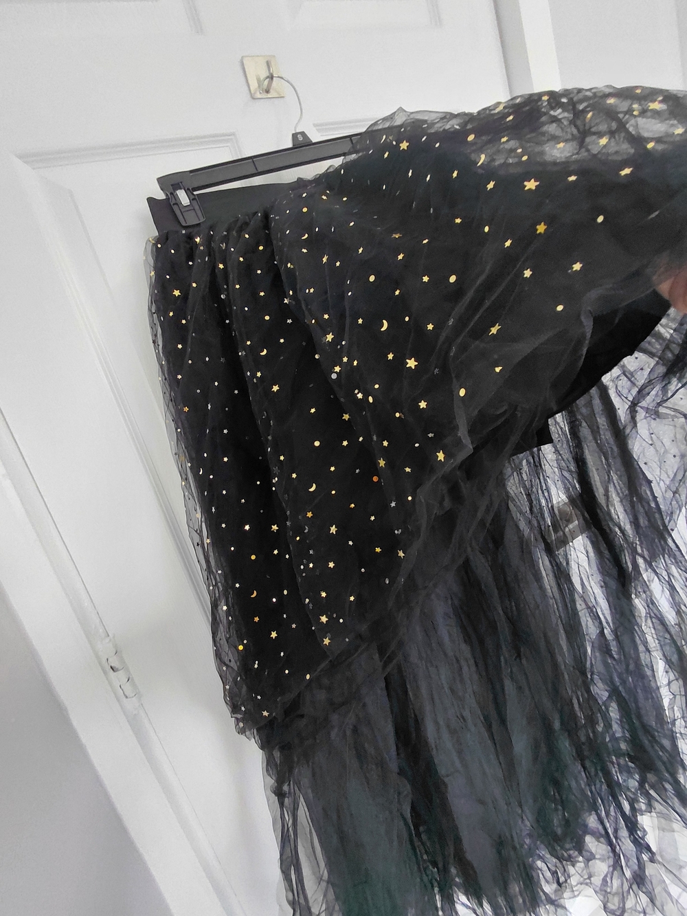 Black Tulle Star-Print Midi Skirt
